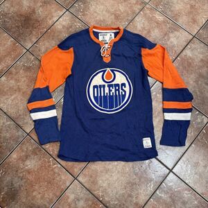 EDMONTON OILERS ICE HOCKEY Lace Up SHIRT JERSEY CCM Small MEN NAVY NHL